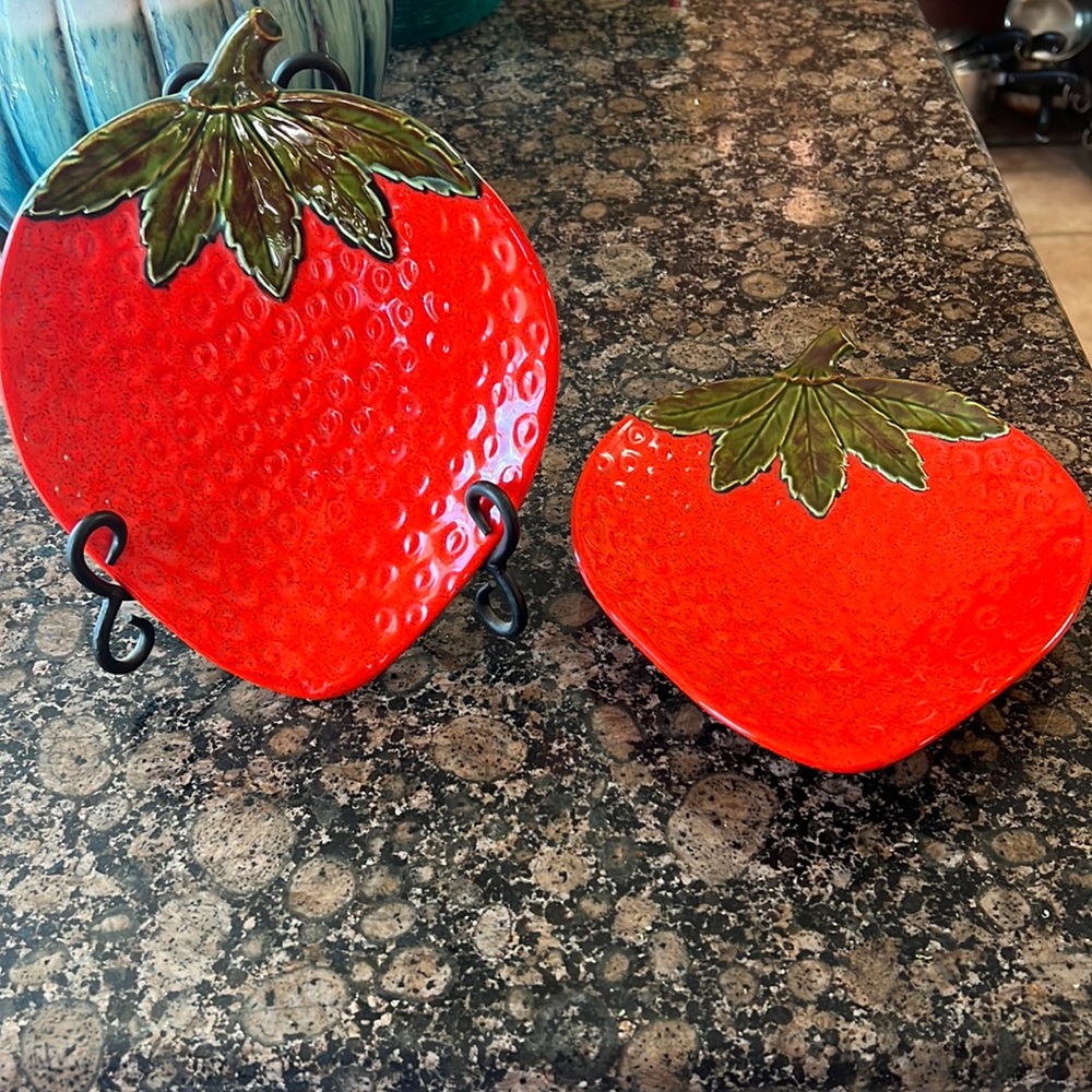 2 ceramic strawberry plates